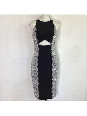 Rachel Allan Women Elegant Black & White Lace Backless Cocktail Dress Size 10